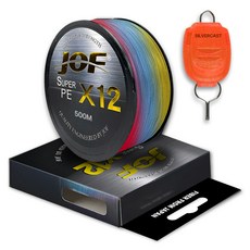 JOF Super PE 12 編織釣魚線 500m + 銀色鑄線塞套裝, 多色(魚線)，隨機出貨(線塞), 1組