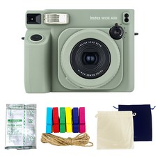 FUJIFILM 富士 instax 廣角 400 鼠尾草綠即時相機 + 廣角底片 10p + 絨布袋隨機出貨 + 彩虹樹裝飾套裝, 寬400, 1組