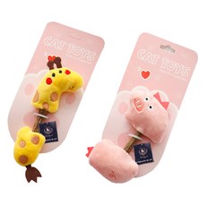 딩동펫 캣토이 나무스틱 장난감 2종 세트, 돼지, 기린, 1세트