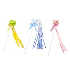 딩동펫 고양이 애니멀 리본 스틱 낚싯대 3종 세트, 개구리, 곰돌이, 돼지, 1세트
