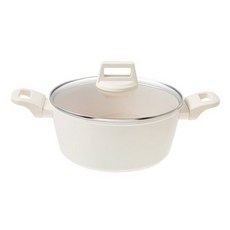 VILIVIN IH電磁爐適用 鑄造雙耳湯鍋 24cm 奶油白，雙耳設計方便拿取，導熱均勻節省能源, 1個