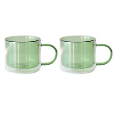 카모메키친 이리스 이중 유리 컬러 머그잔 260ml, green, 2개 green, 2개