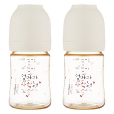 해님 유아용 낫싱 올인원 PPSU 엄마가 사랑해 젖병 트윈팩, 크림 화이트, 150ml, 2개