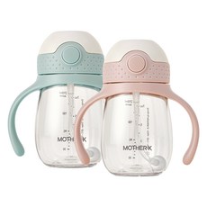 마더케이 유아용 허그 추 빨대컵 210ml x 2종 세트, 1세트, 핑크베이지 + 민트