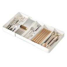 Selribing長度可調節模組式餐具收納盒 27*4.3*27~51cm, 1個, 白色
