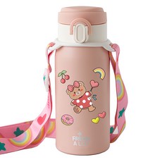 프레쉬어랏 밀키 보온보냉 원터치 텀블러 300ml + 스트랩 + 스티커 세트, 핑크, 1개 핑크, 1개