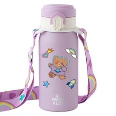 프레쉬어랏 밀키 보온보냉 원터치 텀블러 300ml + 스트랩 + 스티커 세트, 퍼플, 1세트 퍼플, 1세트