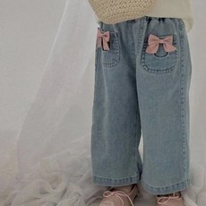 유블리 여아용 데핑핑 리본 포켓 데님 팬츠