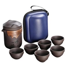 紫砂壺茶具旅行組 Set 6個, 陶瓷材質附收納包, 1組