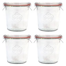 WECK 742 유리병 580ml + 유리 뚜껑 + 고무링 + 클립 세트, 4세트