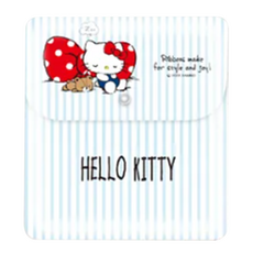 AKIRA 御衣坊 Hello Kitty 萬用口蓋包, PU皮革材質, 尺寸約14.5x14x2.5cm, 白底藍條紋, 145 x 140 x 25mm