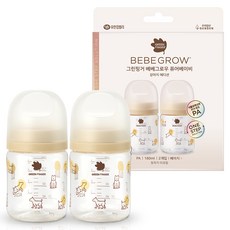 베베그로우 그린핑거 퓨어베이비 PA 노꼭지 디자인 젖병 트윈팩 강아지, 베이지, 2개, 160ml 베이지, 2개, 160ml