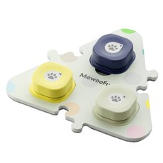 MewooFun 喵乎汪也 寵物錄音訓練按鈕3件組 附3格圓點墊 + 12張貼紙，互動式寵物玩具，輕鬆訓練您的愛犬, QS02W, 1組, 318.5 x 310 x 45mm