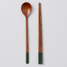 칠몽 1인용 금수강산 옻칠 나무 수저세트 24cm, 초록, 1세트, 숟가락 + 젓가락