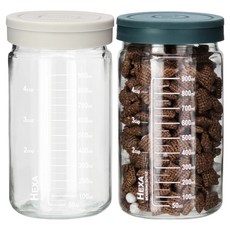 미르 헥사 슬림 원통형 눈금 실리콘뚜껑 밀폐 유리병 2종 세트, 1000ml, 1세트