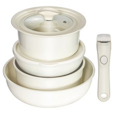 bella cuisine 電磁爐IH Creambell陶瓷多把手鍋具 7件組, 2種鍋具+2種煎鍋+多蓋+20cm鍋蓋+可拆卸手柄, 1組, 混色