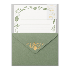 日本 MIDORI 燙金信封信紙組 86507 綠葉 1組 - 清新燙金設計，優質紙張，適用於各種場合