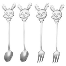 센스팡 스텐304 토끼 티스푼 2p + 티포크 2p 세트, 1세트, 스푼 2p + 포크 2p