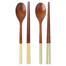 컬러핸들 옻칠 수저 2벌 세트, 레몬, 민트, 1개, 숟가락 2p + 젓가락 2p
