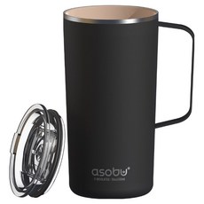아소부 스텐 진공 보온보냉 타워 머그컵, 블랙, 600ml, 1개