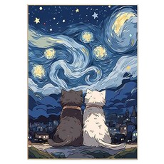 Kumi Hands星星閃耀的貓咪帆布型鑲鑽十字繡, 1個, 40 x 60cm