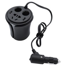 Coms 車用多功能點菸器變壓器 120W USB 2孔 外國用 AC插座 杯架型充電器 WK362, 1個, 3個口