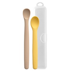 마더케이 허그 이유식 1단계 스푼 + 2단계 스푼 세트, 핑크베이지(1단계 스푼), 레몬(2단계 스푼), 1세트