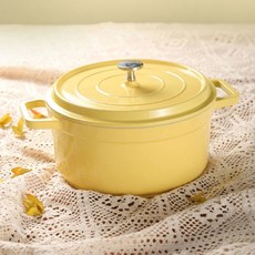 HONDONI 日式琺瑯鍋 24cm 小鵝黃色 雙耳設計 導熱均勻 保溫效果佳, 1個, 小鵝黃