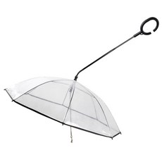 C型透明寵物雨傘牽引繩組, 寵物雨具, 防雨, 透明傘面, C型手柄, 1個, 收合尺寸64 x 11 x 3 cm, 銀白色