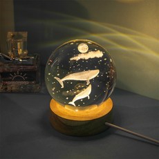 ALL SPLENDID 鯨魚 水晶球 6cm + USB實木燈座 7 x 2cm, 單色暖光