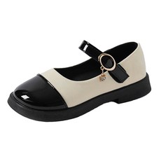 ChakanShoes 女童款Woodbury魔鬼氈瑪麗珍平底鞋, 180mm, 象牙白, 女童平底鞋, 舒適好穿脫