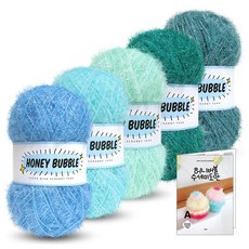 Knitt 蜂蜜泡泡菜瓜布毛線 90g*5種+菜瓜布圖案 9種組, 03 薄荷藍（A系列）, 1套