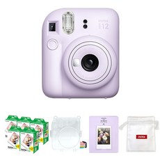 FUJIFILM 富士 instax 拍立得 紫丁香 紫色+底片 100入+透明保護殼+馬卡龍2層相冊 隨機出貨+Logo收納包 隨機出貨, 1套, 迷你12