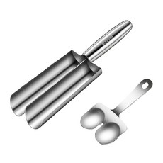 Couselect 304不鏽鋼肉丸製作器 送刮鏟 雙聯款, 安全衛生，輕鬆製作各式美味肉丸, 1個, 銀色