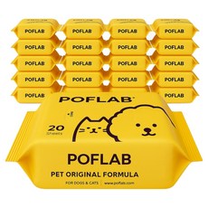 poflab 厚實壓花低刺激中性寵物濕紙巾, 20包, 20張