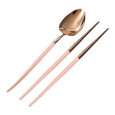SSUEIM MARIEBEL系列 莫蘭迪不鏽鋼餐具2件組, 粉色, 1組, 餐匙 + 筷子