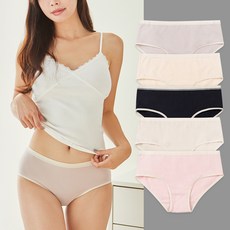 BASE ALPHA ESSENTIALS 女款無螢光棉質柔軟鬆緊中腰內褲 5件組, 膚色、米色、粉紅色、淺灰色、海軍藍