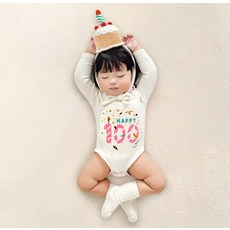 이키 유아용 100일 기념 바디수트 긴팔 + 케이크 모자 + 기프트 박스 + 쇼핑백