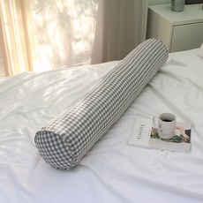 Wooree&deco 格紋圓形長抱枕套, 圓形 (100*20cm), 灰色, 1入, 100 x 20cm