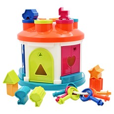 battat toys 小鎖匠煙囪屋 Set, 顏色形狀配對遊戲, 促進小肌肉發展, 手眼協調訓練, 超過十種配件, 霓虹, 1組