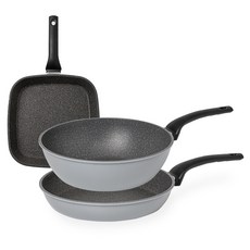 QUEEN SENSE Daily平底鍋3件組, 灰色, 方形平底鍋 27cm+平底鍋 28cm+炒鍋 28cm, 1組