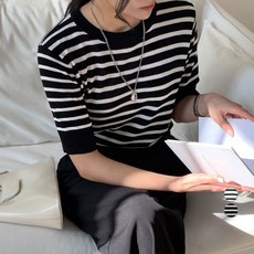 afinar 女款條紋涼感短袖針織衫