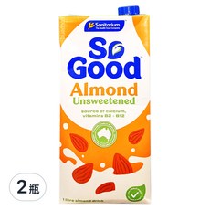 So Good 無糖杏仁奶, 高鈣低脂, 素食者適用, 無乳糖無麩質, 1L, 2瓶