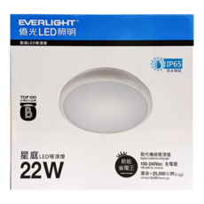 EVERLIGHT 億光 IP65 星庭LED吸頂燈 22W 防水等級, 自然光