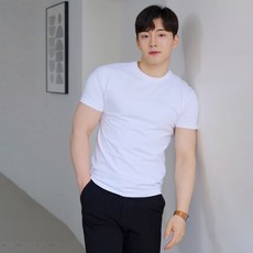 Hcoolnam 闊肩肌肉合身素色圓形短袖T恤綁帶版型