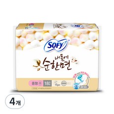 쏘피 내몸에 순한면 생리대 날개형, 중형, 18개입, 4개