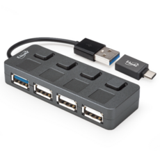 E-books H16 USB3.2 獨立開關四孔HUB 附Type C接頭 USB3.2獨立開關4孔集線器, 1個