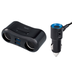 E-books 車用帶線雙槽擴充+QC3.0快速充電器 B50, 點煙孔x2, 雙孔USB, 單一顏色
