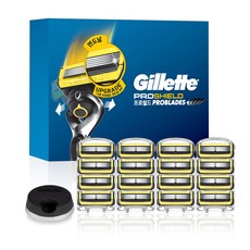 Gillette 吉列 PROSHIELD潤滑系列黃色刮鬍刀片 16入+刮鬍刀架, 16入, 1組