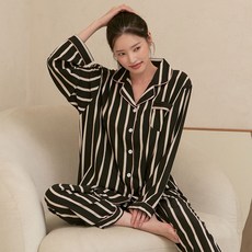 글램공감 여성용 파블로 카라형 스트라이프 긴팔 잠옷 상하의 세트